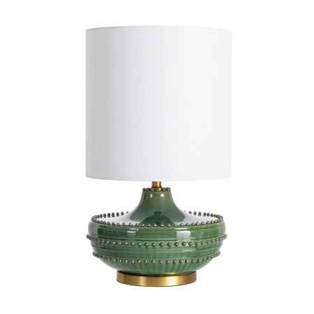 Colectia noua - Lampă de masă din ceramică verde și metal cu abajur din stofă albă