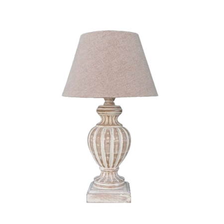 Veioze, Lampi de Birou - Lampă de masă lemn alb antichizat textil bej emeric