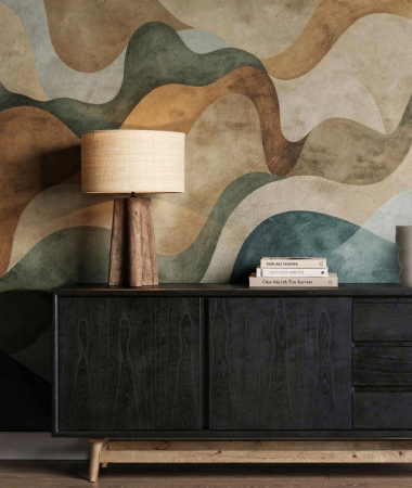 Lampă de masă din lemn de mango maro – lampă cu abajur din iută bej și design organic