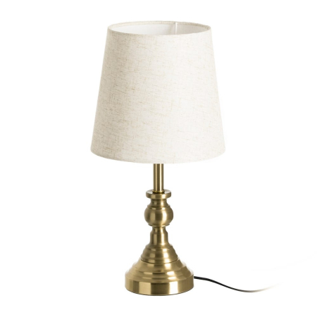 Corpuri de iluminat - Lampă de masă din metal argintiu cu picior decorativ clasic și abajur din in crem