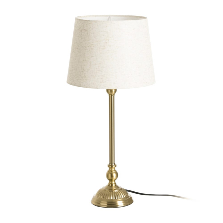 Corpuri de iluminat - Lampă de masă din metal argintiu cu picior decorativ clasic și abajur din in crem