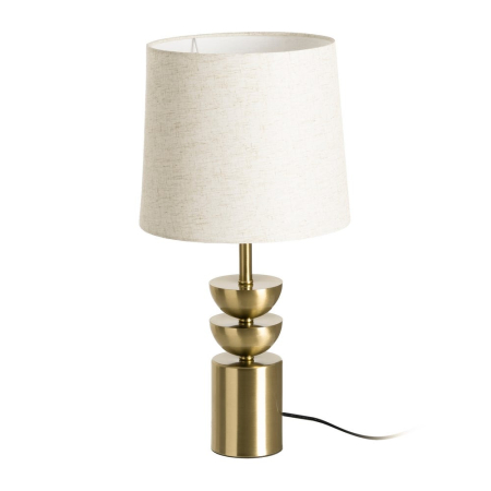 Iluminat in Stil Glam - Lampă de masă din metal auriu cu bază decorativă și abajur din in crem