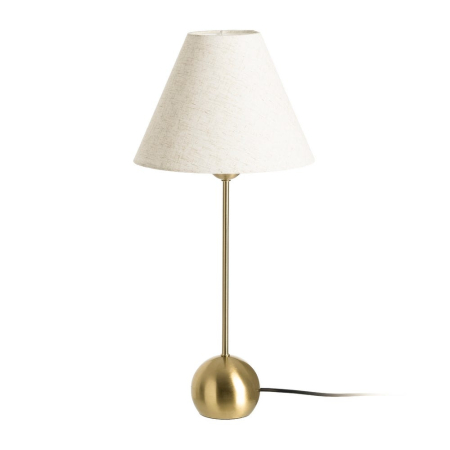 Veioze, Lampi de Birou - Lampă de masă din metal auriu cu bază sferică decorativă și abajur conic din in crem