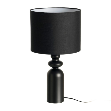 Veioze, Lampi de Birou - Lampă de masă din metal negru cu bază decorativă cilindrică și abajur negru din stofă