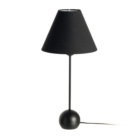 Corpuri de iluminat - Lampă de masă din metal negru cu bază sferică decorativă și abajur conic din stofă neagră