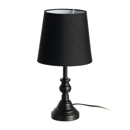 Corpuri de iluminat - Lampă de masă din metal negru cu picior decorativ și abajur negru din stofă