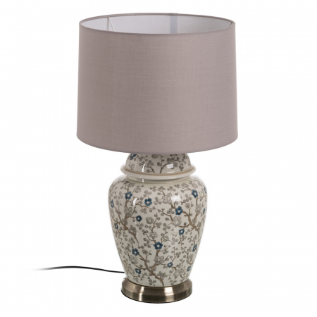Corpuri de iluminat - Lampa alb-gri portelan cu abajur neutru pentru decor nordic|Lampi ambientale elegante pentru interioare naturale