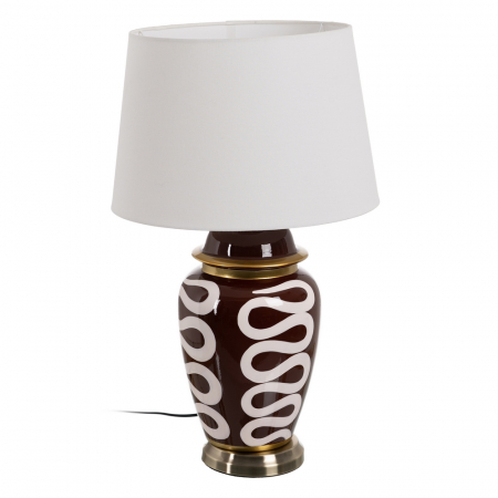 Corpuri de iluminat - Lampa portelan alb-maro cu abajur in pentru noptiera|Lampi decorative pentru iluminat stilat