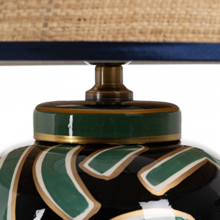 Lampa portelan negru-verde cu abajur din fibra naturala|Lampi elegante pentru decoruri sofisticate [4]