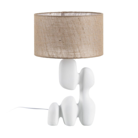 Colectia noua - Lampa de masă din rășină albă – abajur din in bej