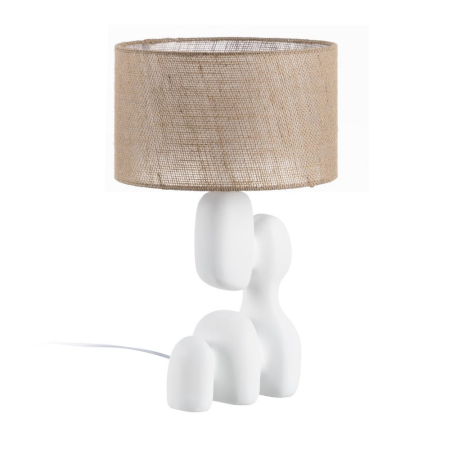 Lampa de masă din rășină albă – abajur din in bej [1]