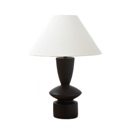 Veioze, Lampi de Birou - Lampă de masă din rășină neagră cu abajur textil gri – model ATIENO