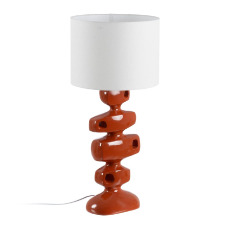 Colectia noua - Lampa de masă din rășină teracotă – abajur din in cilindric