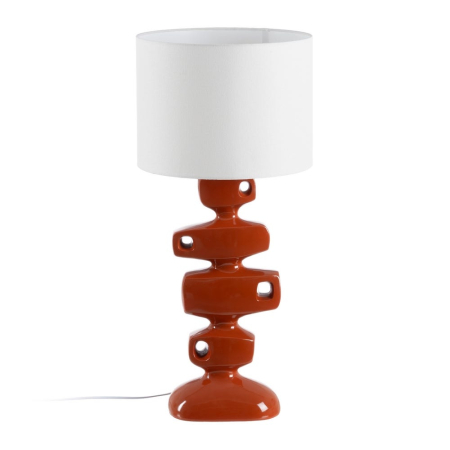 Lampa de masă din rășină teracotă – abajur din in cilindric [1]