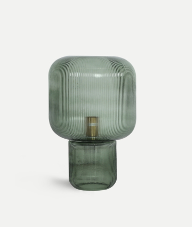 Veioze, Lampi de Birou - Lampă de masă din sticlă verde striată – lampă decorativă cu bază aurie