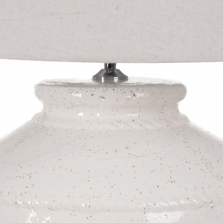 Lampa mare teracota alba cu abajur din in|Lampi voluminoase pentru decor rafinat [3]