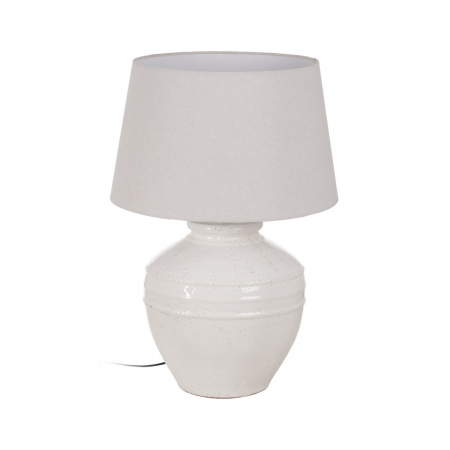 Corpuri de iluminat - Lampa mare teracota alba cu abajur din in|Lampi voluminoase pentru decor rafinat