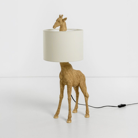 Corpuri de iluminat - Lampă de masă cu abajur textil crem și bază naturală GIRAFFA