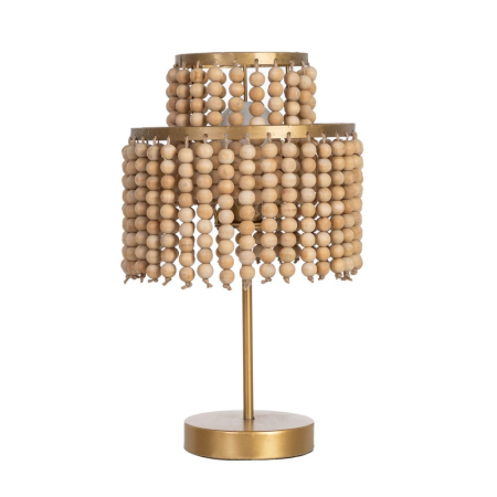 Colectia noua - Lampă de masă natural-aurie din MDF și metal cu decor din mărgele