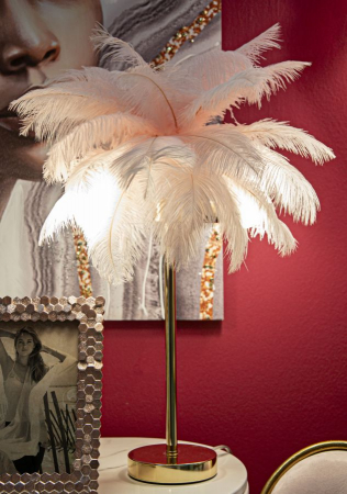 Lampa de masa roz cu pene | Veioza camera fete CreativDeco [1]