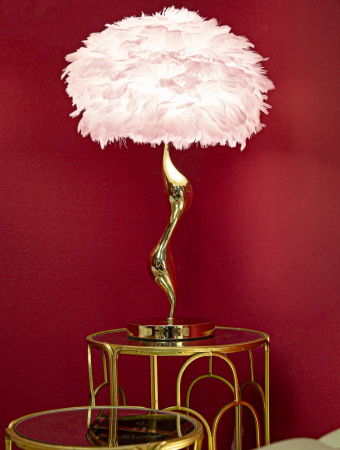 Lampa de masa roz | Veioza cu pene glamour CreativDeco [5]