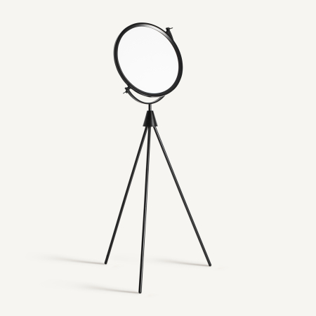 Lampa de podea, Lampadare - Lampă de podea din metal negru cu trepied și disc luminos