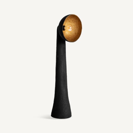Colectia noua - Lampa de podea din rasina neagra cu interior aurit textura bruta si silueta inalta Lierop 30x24x118 cm