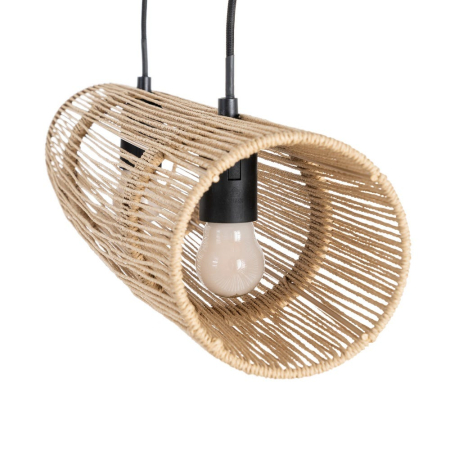Lampă de tavan din sfoară de hârtie crem – abajur tubular rotunjit pe plafonieră metalică neagră [3]
