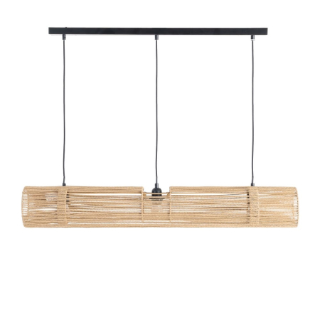 Lustre, Lampi suspendate - Lampă de tavan din sfoară de hârtie crem – abajur tubular lung pe plafonieră metalică neagră