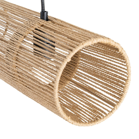 Lampă de tavan din sfoară de hârtie crem – abajur tubular lung pe plafonieră metalică neagră [3]
