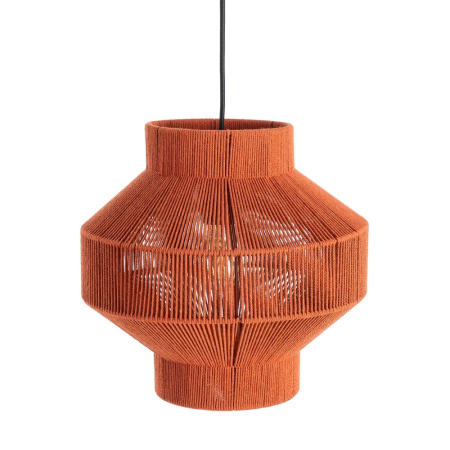Lustre, Lampi suspendate - Lampă de tavan din sfoară de hârtie teracota – abajur tip lanternă geometrică pe structură metalică