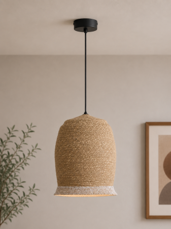 Lustre, Lampi suspendate - Lampă din fibră naturală cu volum generos, versiune amplă