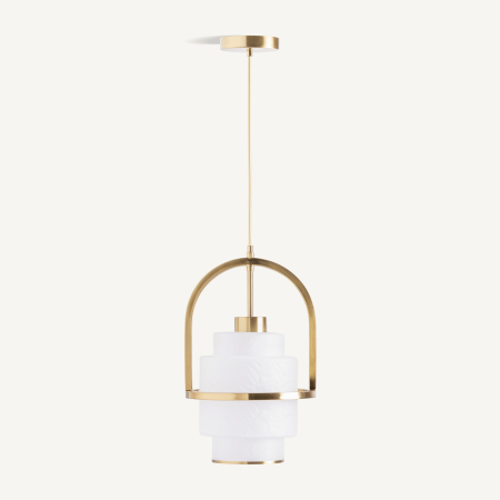 Lustre, Lampi suspendate - Lampă suspendată art deco din sticlă albă texturată și oțel auriu Lalie