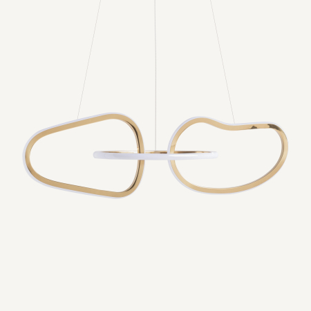 Lustre, Lampi suspendate - Lampa suspendată cu forme organice din oțel inoxidabil auriu și cristal alb.