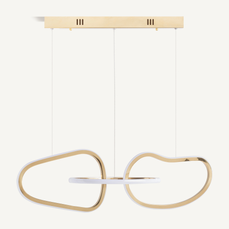 Corpuri de iluminat - Lampa suspendată cu forme organice din oțel inoxidabil auriu și cristal alb.
