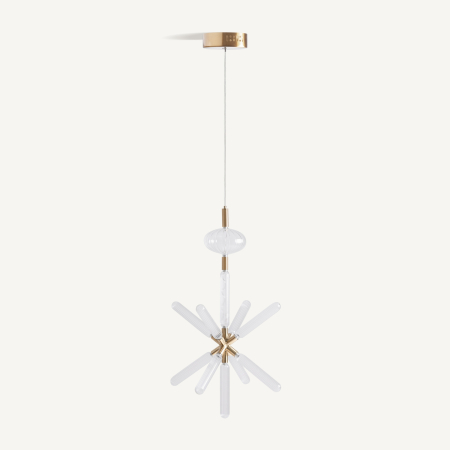 Lustre, Lampi suspendate - Lampă suspendată decorativă cu brațe radiale din cristal transparent și structură metalică aurie