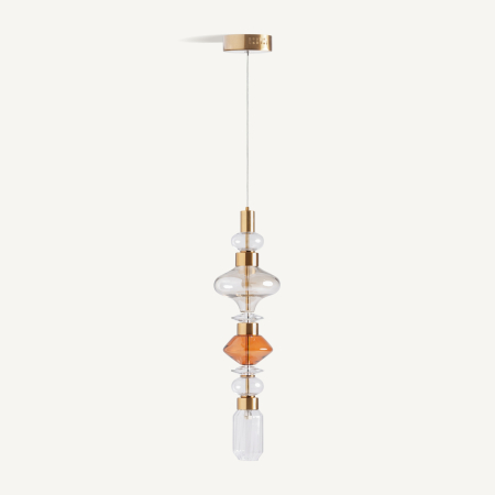 Lustre, Lampi suspendate - Lampă suspendată decorativă cu elemente din cristal fumuriu și accente metalice cupru