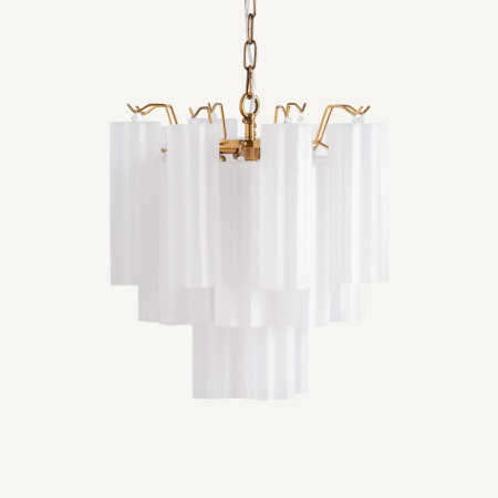 Lustre, Lampi suspendate - Lampă suspendată decorativă cu tuburi din cristal alb și structură bronz aurie