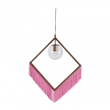 Lustre, Lampi suspendate - Lampa suspendata shabby chic din alama roz cu cristal - Romantism si rafinament