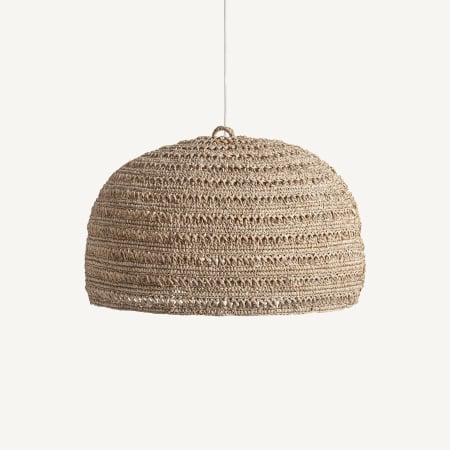 Colectia noua - Lampa suspendata din fibra naturala impletita abajur semicircular texturat si lumina calda Deffe 67x67x42 cm