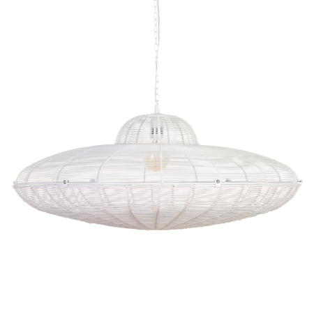 Lustre, Lampi suspendate - Lampă suspendată din metal alb împletit, formă de disc lat