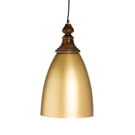 Lustre, Lampi suspendate - Lampă suspendată din metal auriu cu finial din lemn strunjit