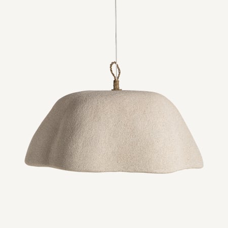 Colectia noua - Lampa suspendata din rasina crem cu silueta organica finisaj texturat si varf impletit Liessel 95x65x48 cm