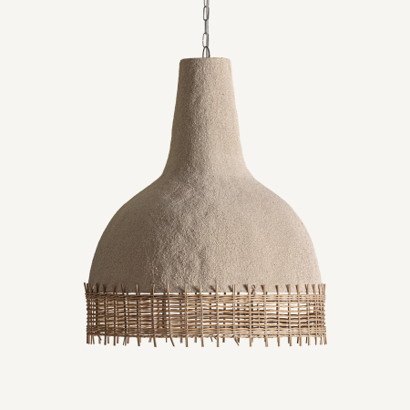 Stil de design - Lampă suspendată cu clopot înalt din rășină granulată de nisip și margine din împletitură cu capete libere