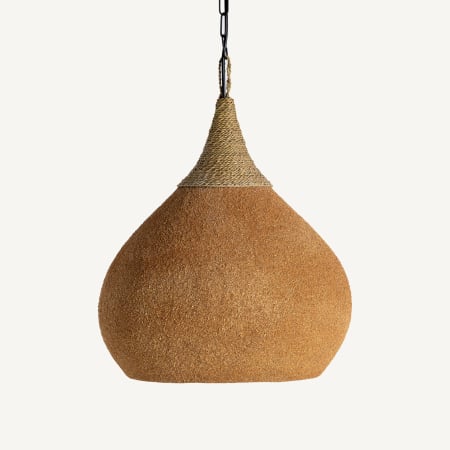 Colectia noua - Lampa suspendata din rasina teracota cu forma rotunda mata si textura organica Swolgen 40x40x47 cm