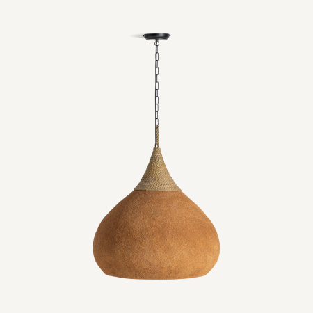 Lampa suspendata din rasina teracota cu textura nisipoasa si varf impletit boho chic Swolgen 60x60x63 cm [1]