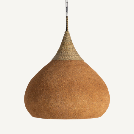 Colectia noua - Lampa suspendata din rasina teracota cu textura nisipoasa si varf impletit boho chic Swolgen 60x60x63 cm