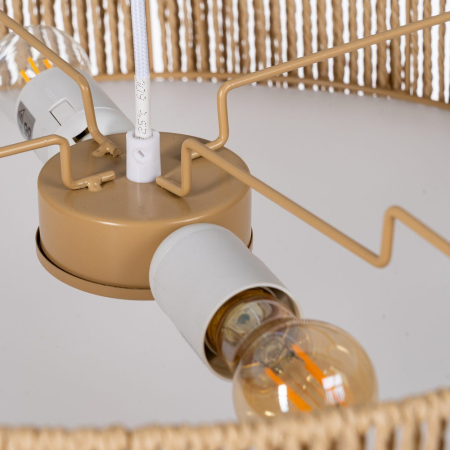 Lampa suspendata din sfoara de hartie naturala cu tambur impletit si difuzor opal – silueta plata [5]