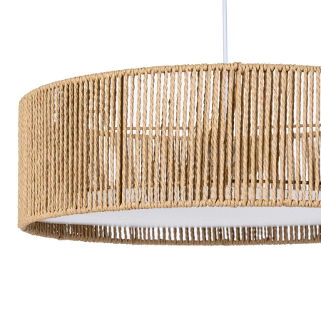 Lampa suspendata din sfoara de hartie naturala cu tambur impletit si difuzor opal – silueta plata [4]