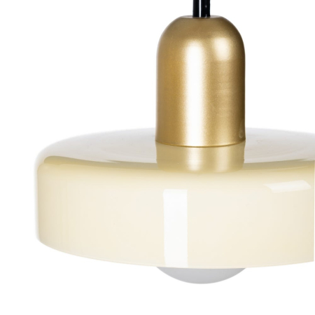 Lampă suspendată galbenă din metal și sticlă disc lucios cu glob satinat [3]